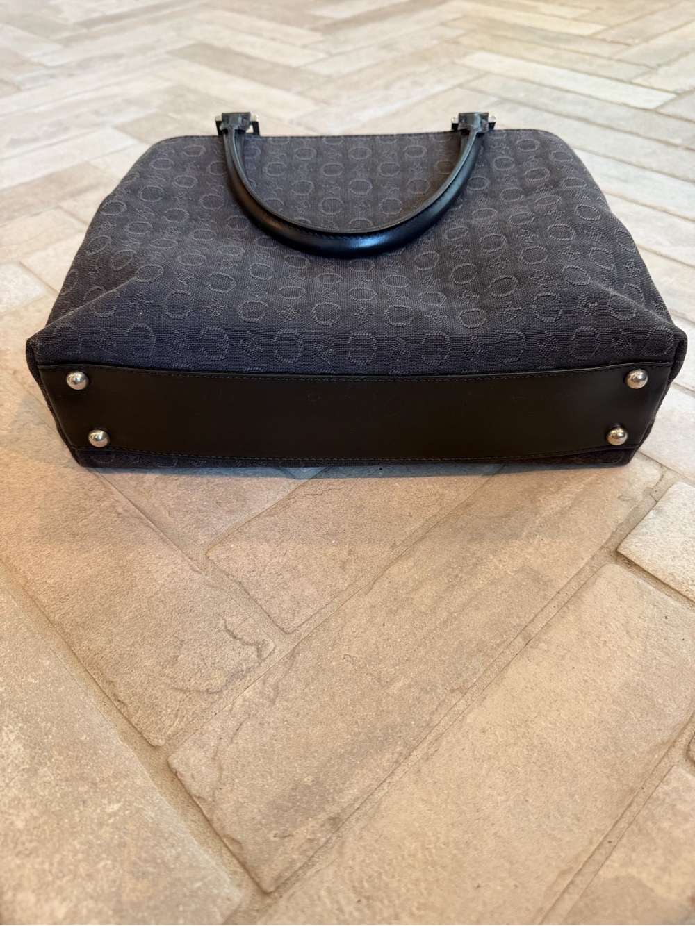 Vintage Celine Black Macadam Canvas Leather Top Handle Satchel Handbag Italy - Picture 11 of 12